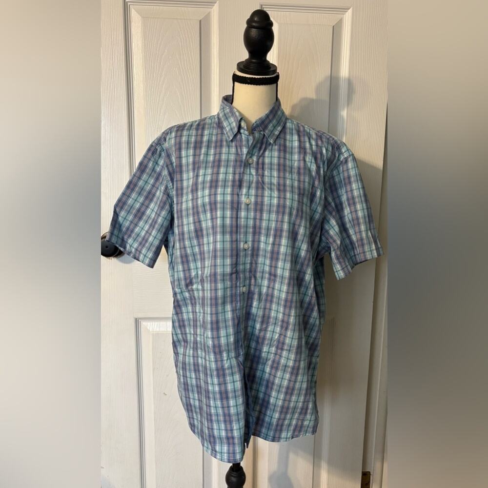Sonoma Short Sleeve Button-Up Shirt Men’s Large Blue Plaid Casual